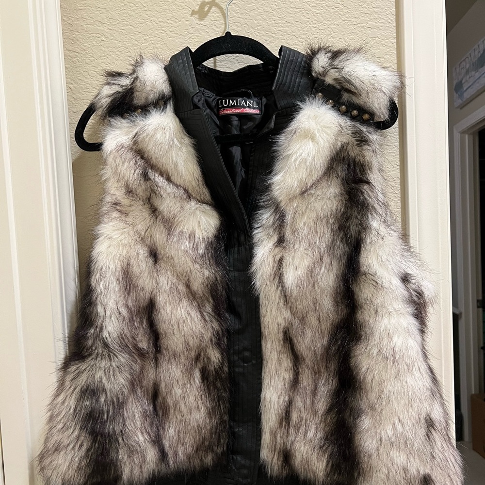Faux Fur vest with faux leather trim